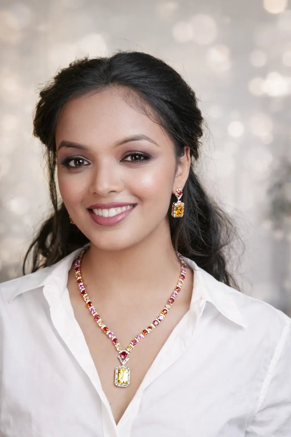 Premium Rainbow High-End CZ Double Chain Jewelry Set