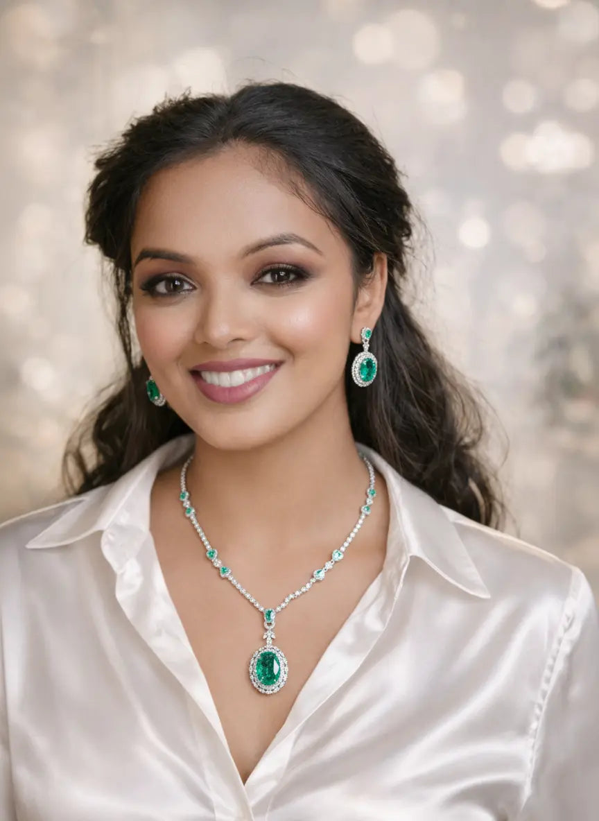 Luxurious Victoria Ice Green CZ Bridal Necklace Set