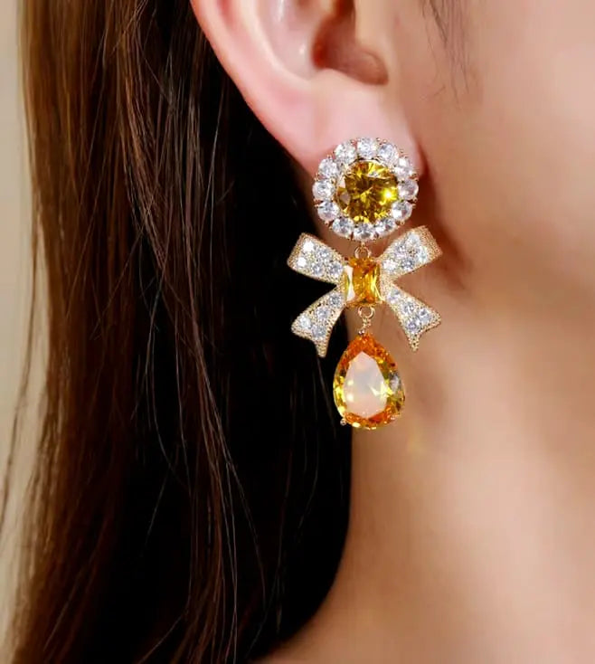 Gold BOW Austrian Crystals Earrings