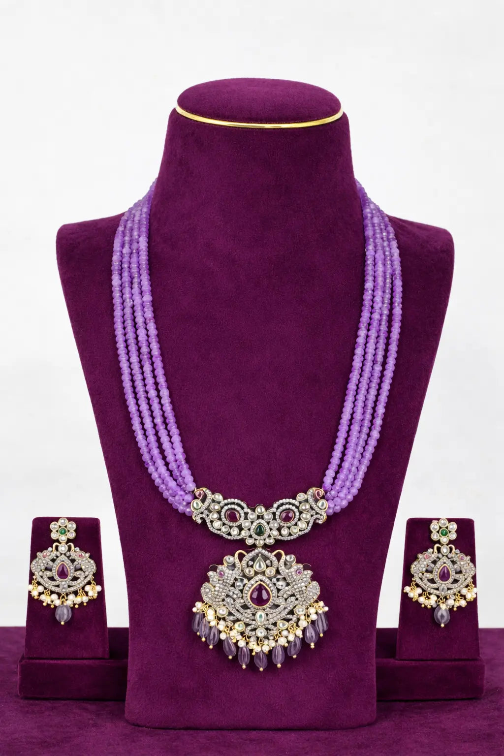 Aarohi Lavender CZ Beads Haaram Set