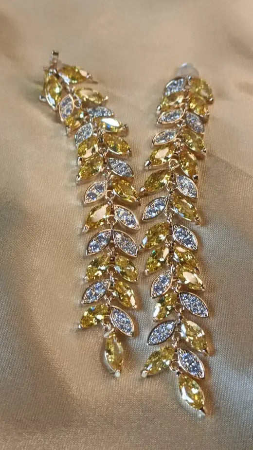 Ivy Golden Fern Cascade Austrian Crystals Earrings