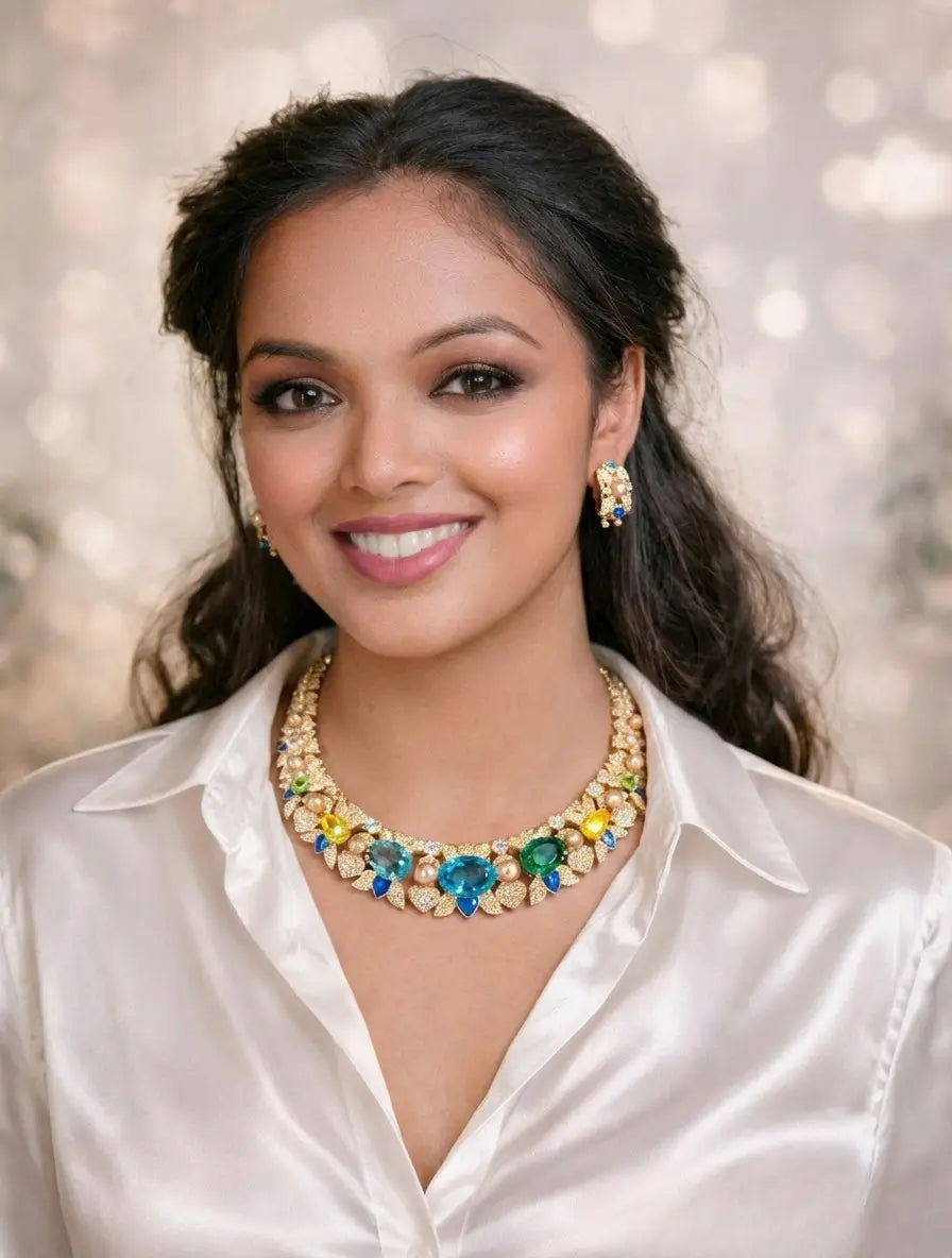 Luxurious Yellow Sapphire Blue Flower CZ Bridal set