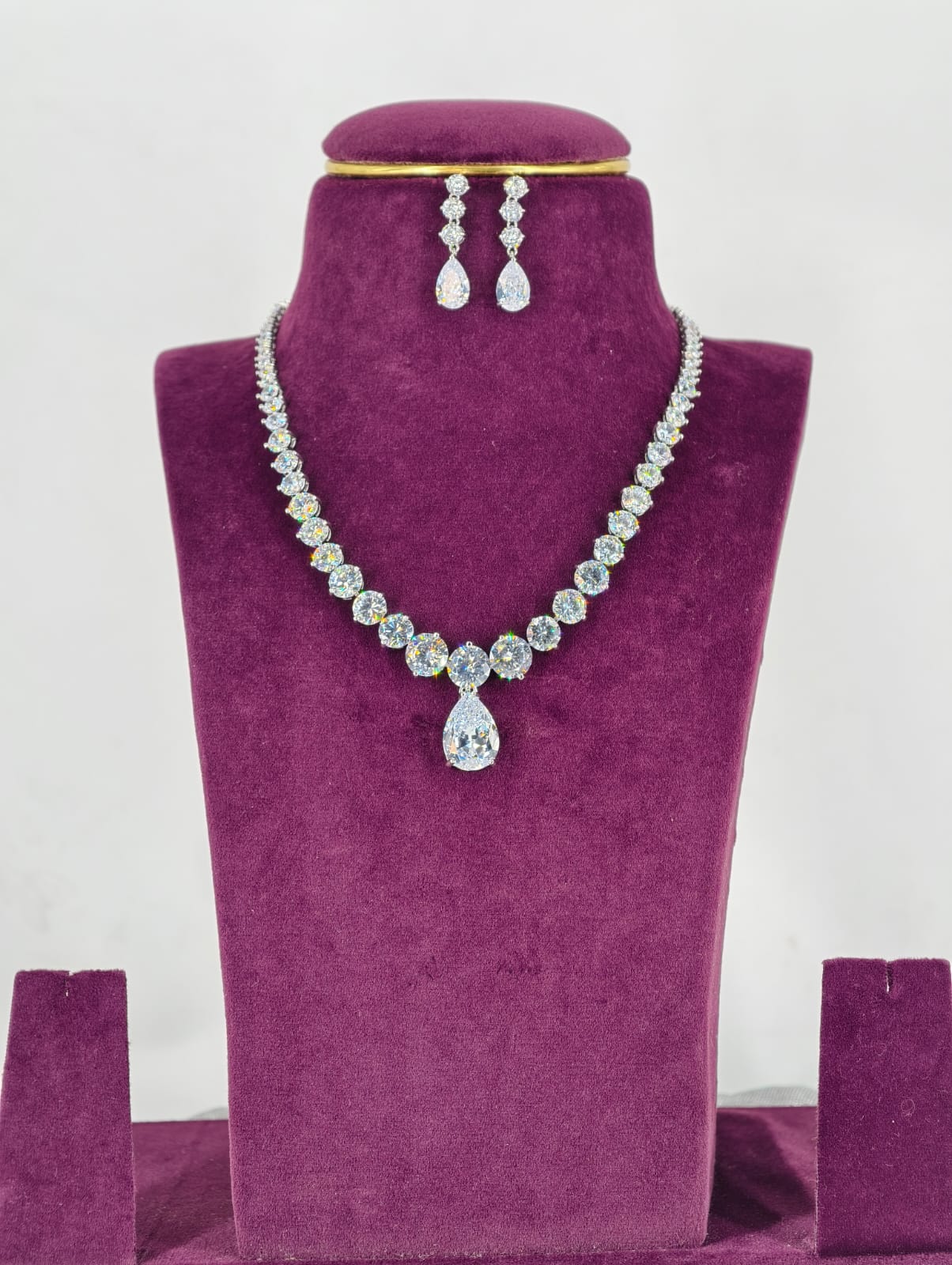 Classic Tear Drops Tennis CZ Bridal Necklace Set