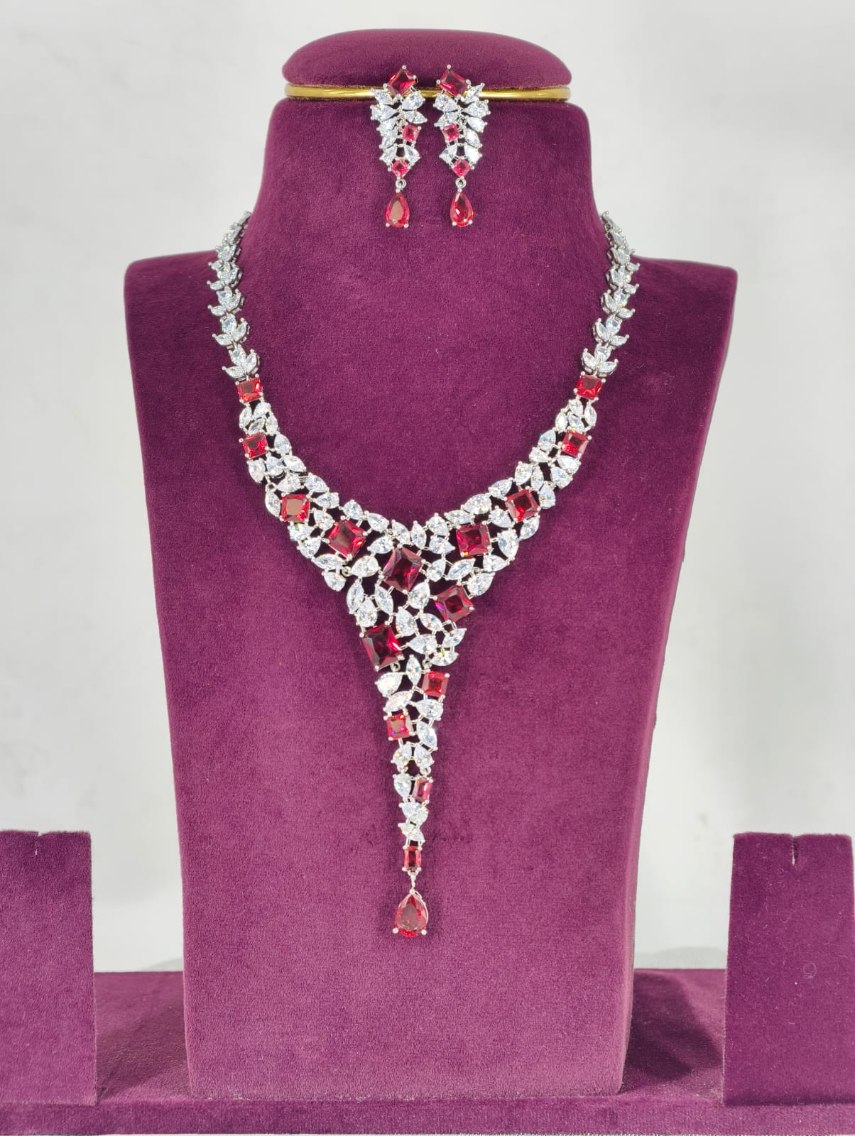Premium - Fuchsia CZ Bridal Necklace set
