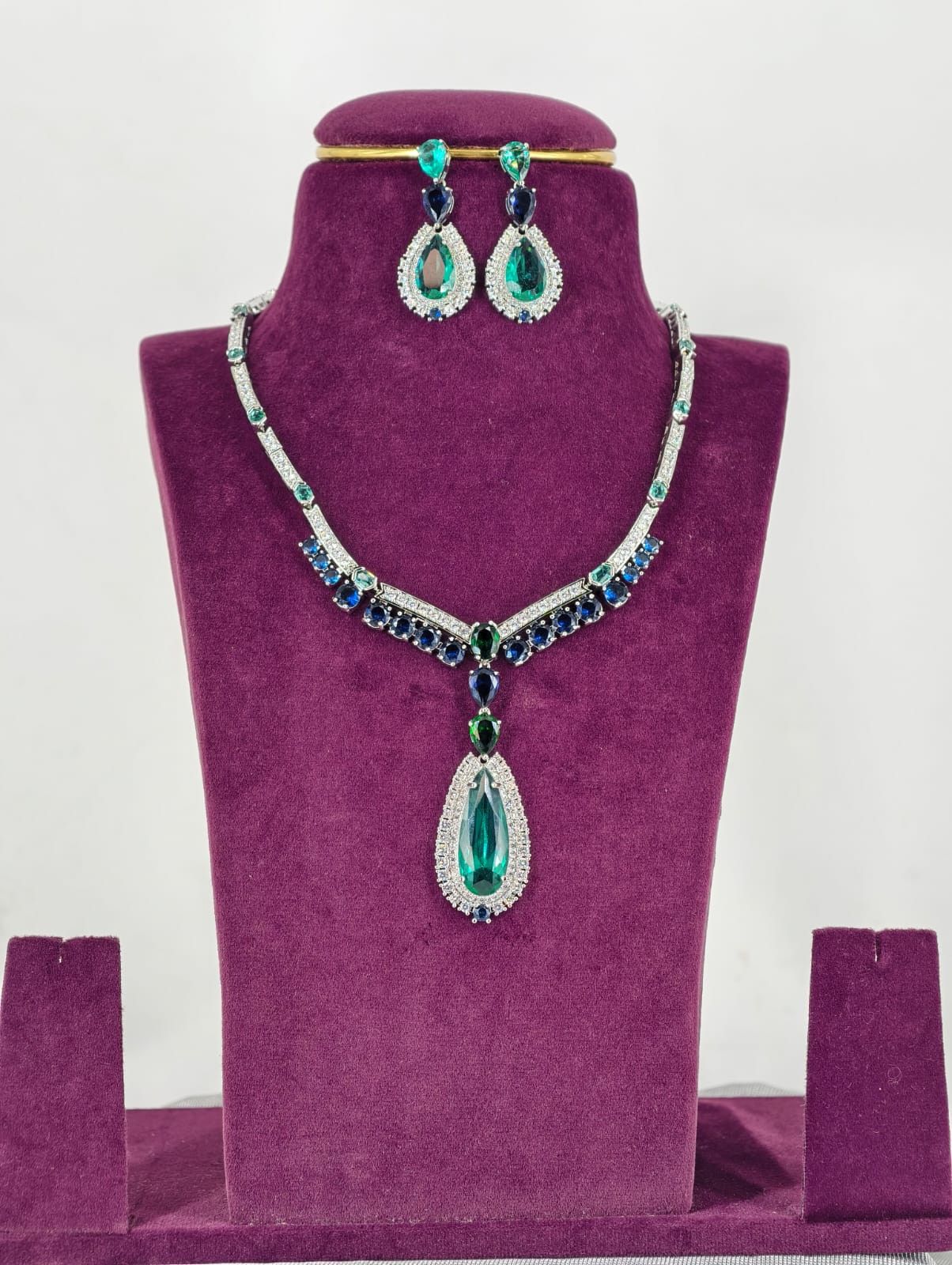 Gucci Lookalike Serene Sea Radiance Sapphire CZ Bridal Necklace Set