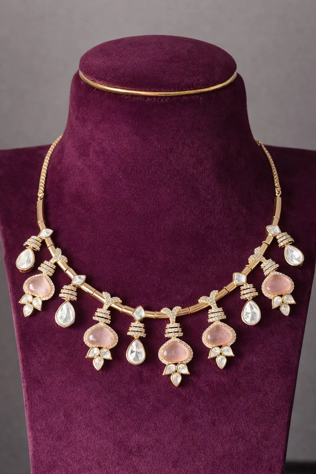 Elara Pink Gold plated Polki Necklace