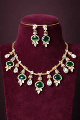 Elara Green Gold plated Polki Necklace