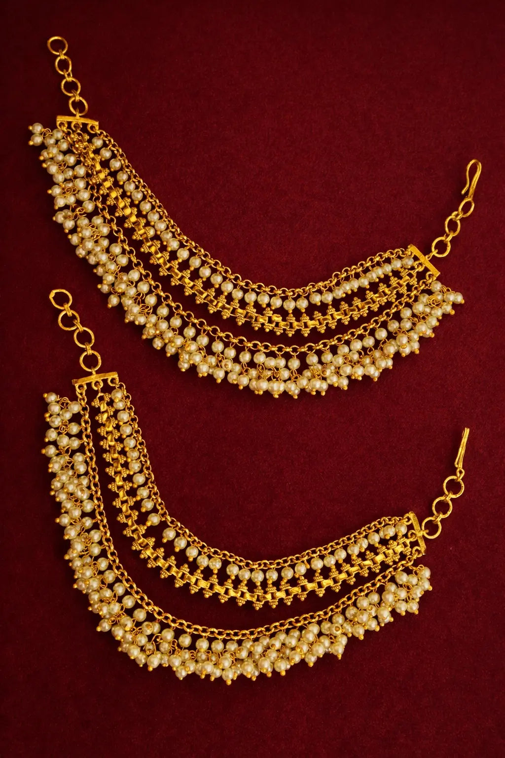 3 layered Bridal Classic Pearl  Antique Maattil (Ear Chain)/Champaswaralu