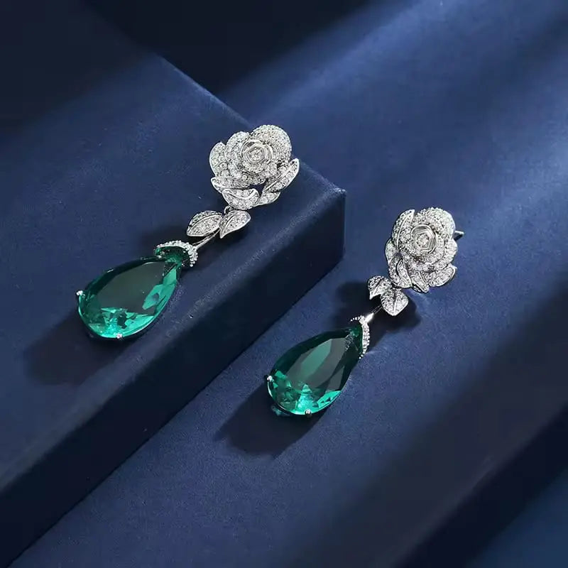 Rosette Vintage  Emerald Green Austrian Crystals Earrings