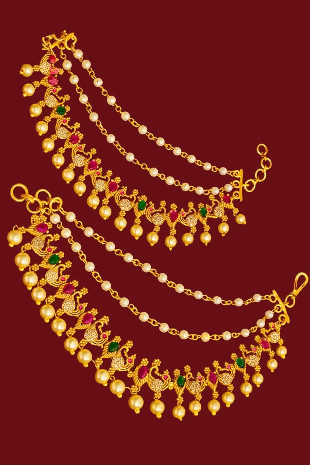 Traditional  Antique Ear Chain with peacock motifs (Maattil)