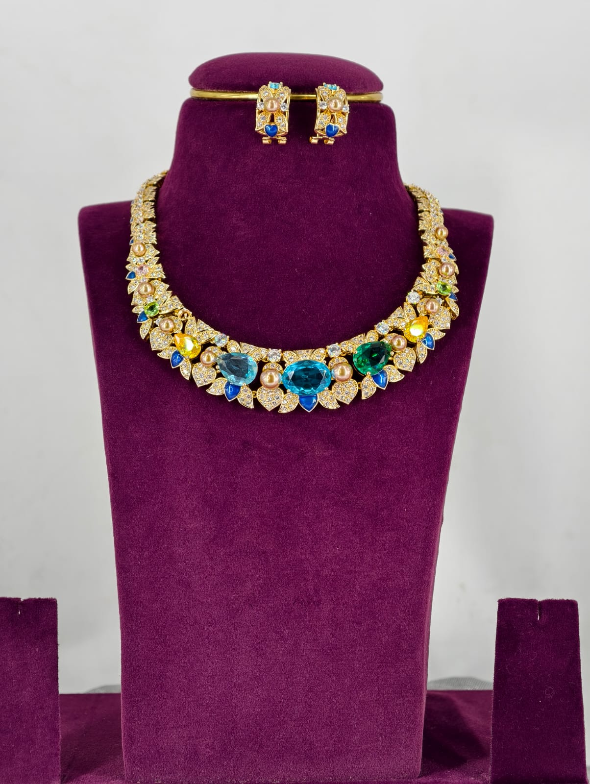 Luxurious Yellow Sapphire Blue Flower CZ Bridal  set