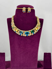 Luxurious Yellow Sapphire Blue Flower CZ Bridal  set