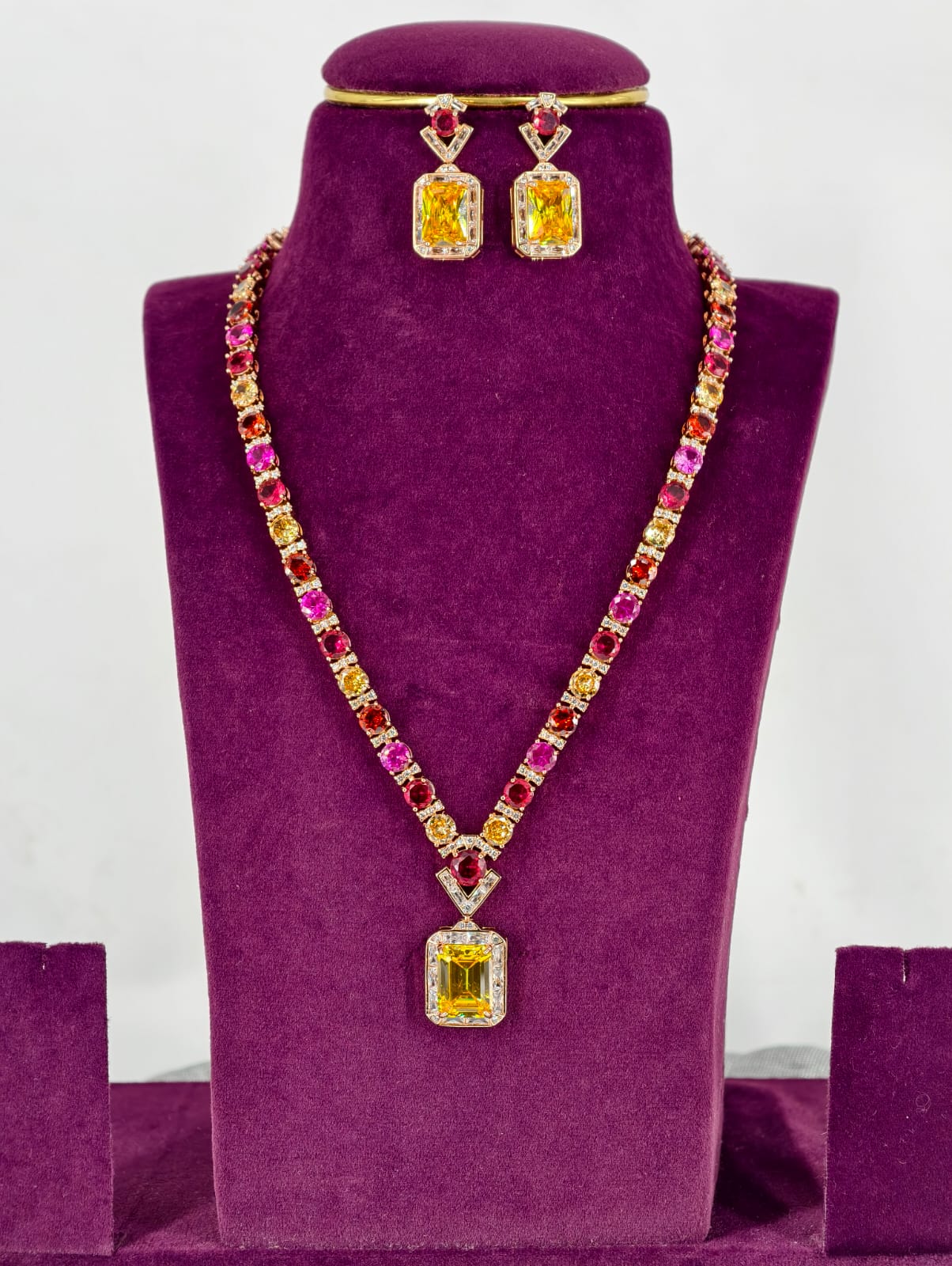 Premium Rainbow High-End  CZ Double Chain Jewelry Set
