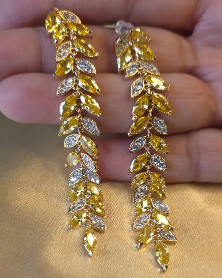 Ivy Golden Fern Cascade Austrian Crystals Earrings