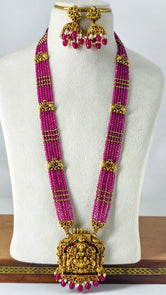 Ranisa Pink Temple Bead Long Necklace Set