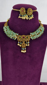 Mintara Green Floral beaded necklace
