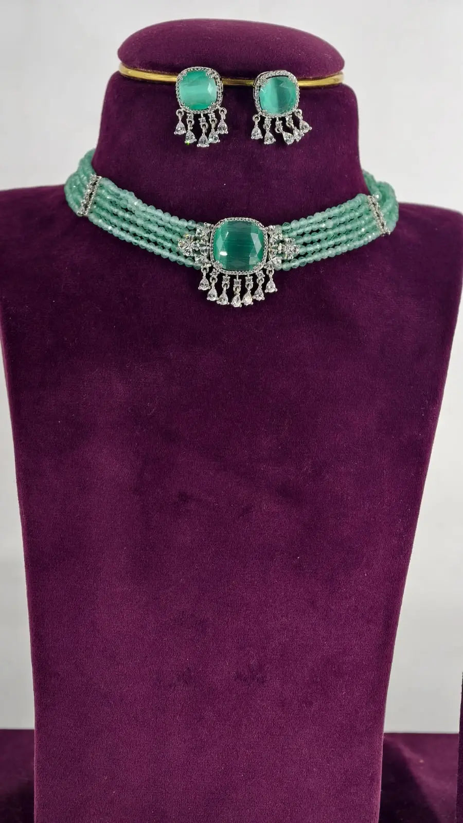 Evara Pastel pink beaded AD Necklace Set