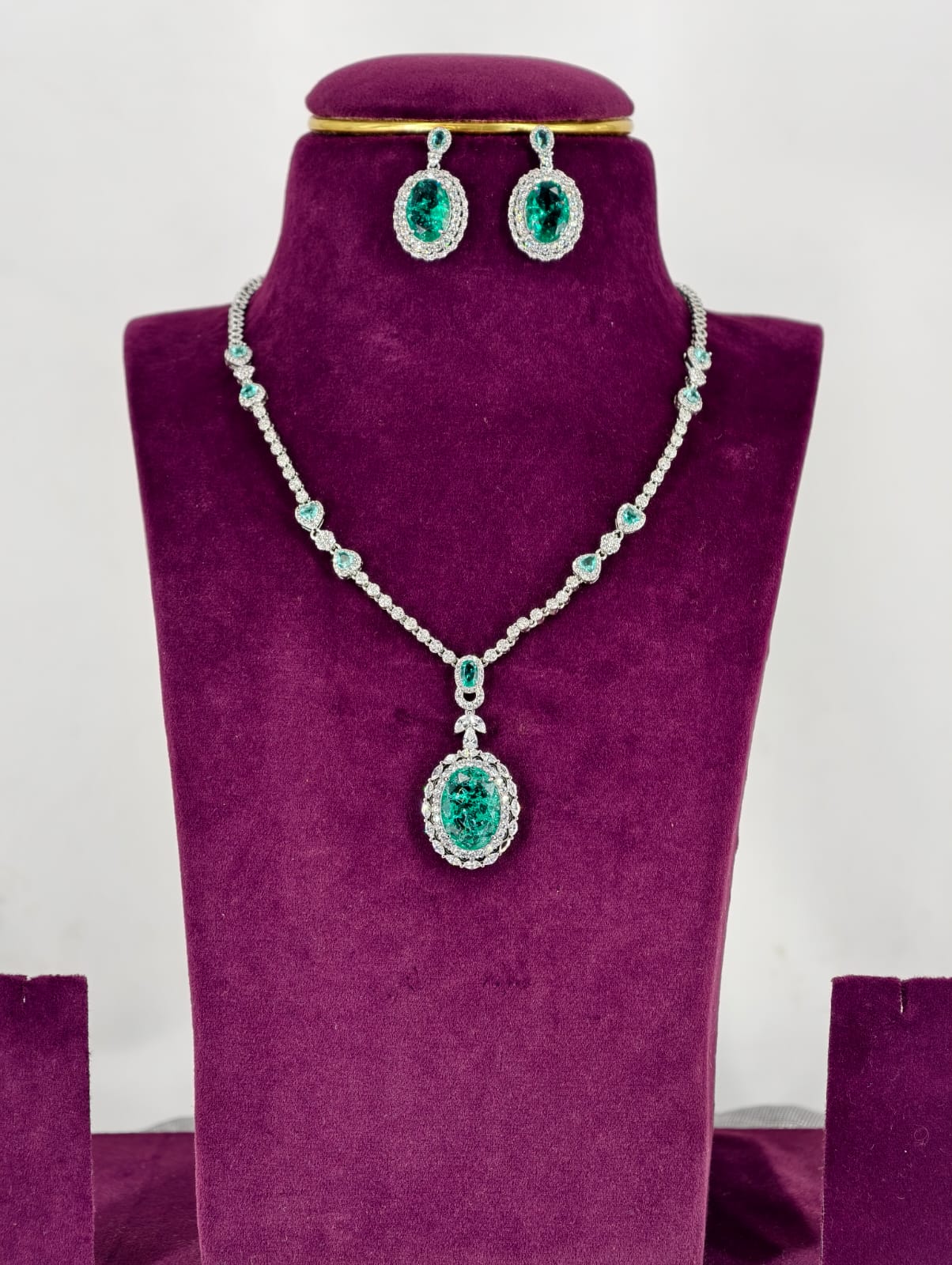 Luxurious Victoria Ice Green CZ Bridal Necklace Set