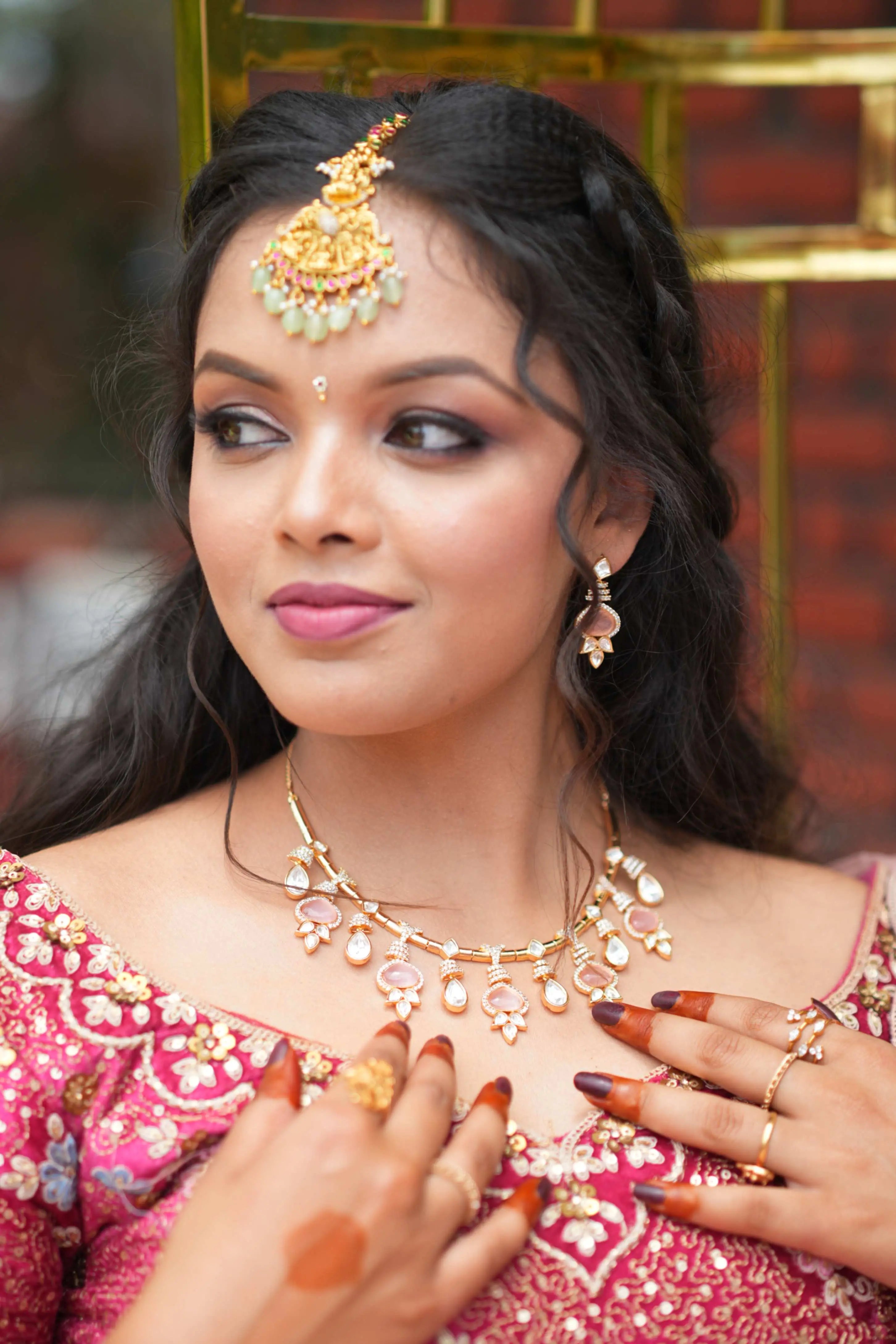 Elara Pink Gold plated Polki Necklace