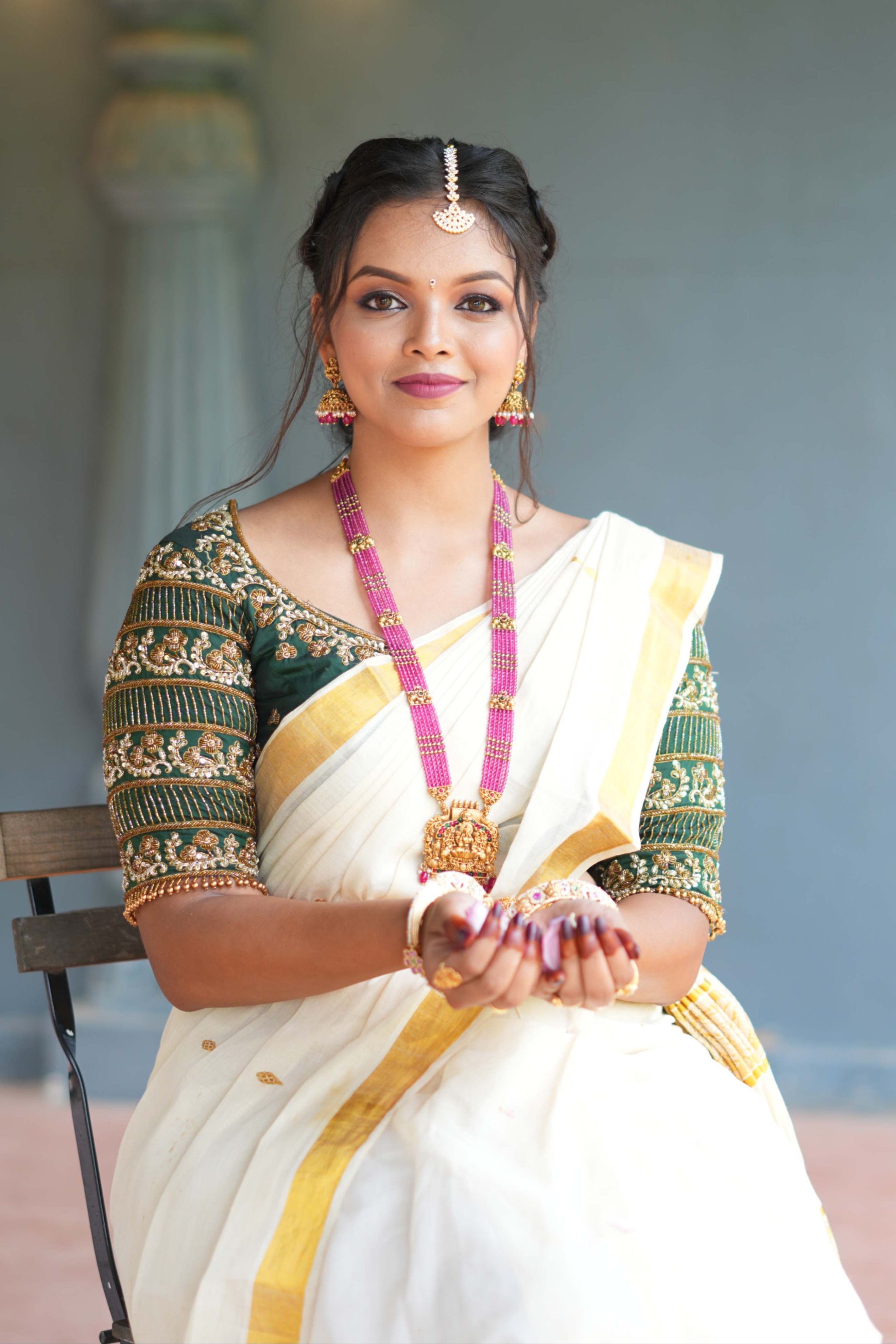 Ranisa Pink Temple Bead Long Necklace Set